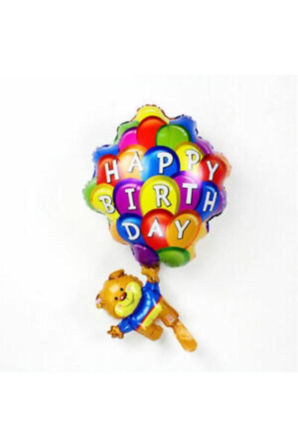 Parti Sürprizi Happy Birthday Balonlu Ayıcık Folyo Balon - Image 1