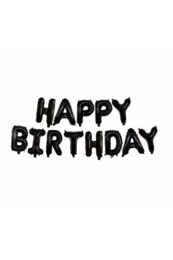 Parti Sürprizi Siyah Renk Happy Birtday Folyo Balon Set - Image 1