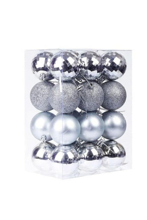 Parti Sürprizi Yılbaşı Çam Ağacı Gümüş Top Süs 16 Adet 5 cm - Image 1