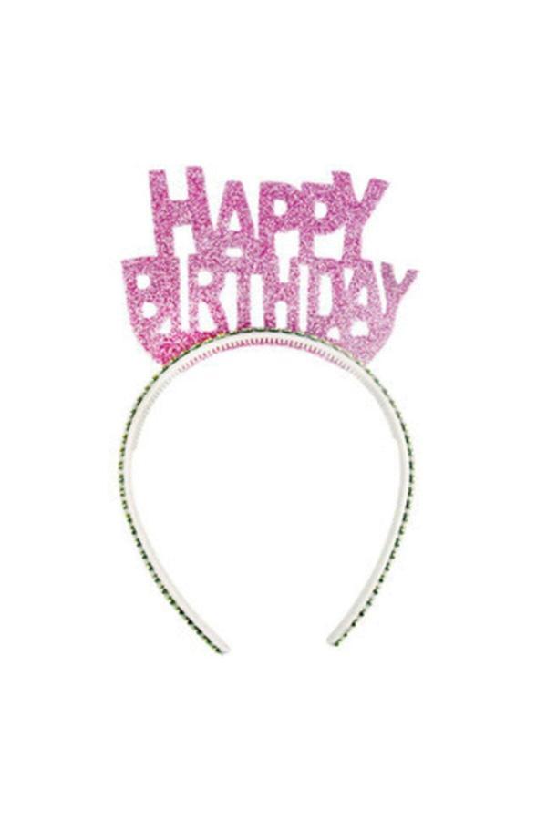 Parti Sürprizi Simli Pembe Happy Birthday Taç 1 Adet - Image 1