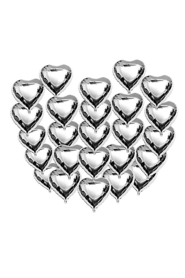 Parti Sürprizi Gümüş Kalp Mini Shape Folyo Balon 6 Adet - Image 1