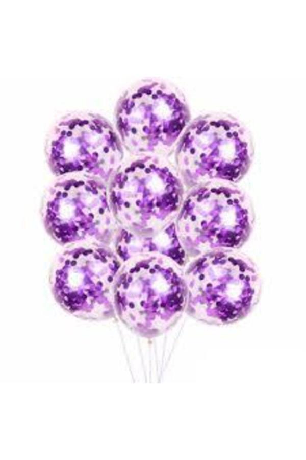 Parti Sürprizi Içi Mor Renk Konfetili Şeffaf Süper Lüks Balon 10 Adet 30 Cm - Image 1
