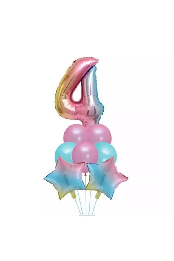 Parti Sürprizi 4 Yaş Unicorn Rainbow Folyo Balon Set - Image 1