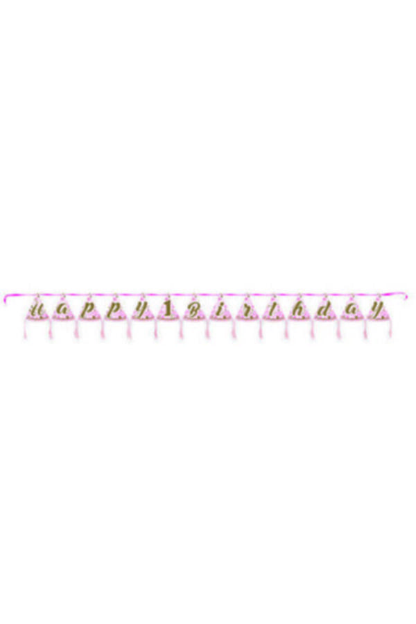 Parti Sürprizi Pırıltılı 1 Yaş Pembe Külah Banner 200 Cm - Image 1