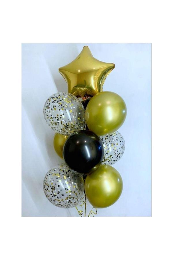 Parti Sürprizi Altın Yıldız Konfetili Latex Balon Set 10 Adet - Image 1