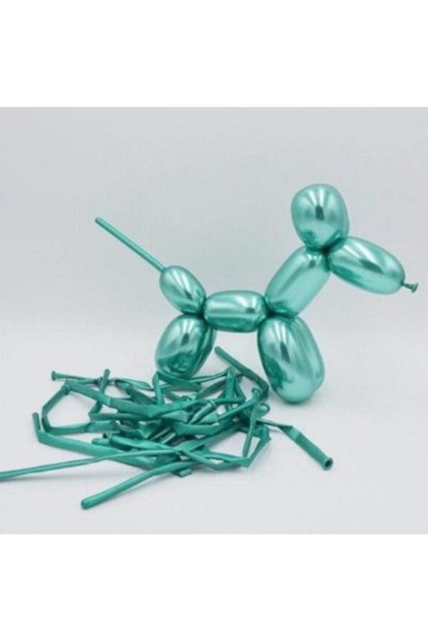 Parti Sürprizi Krom Yeşil Renk Sosis Balon 12 Adet - Image 1