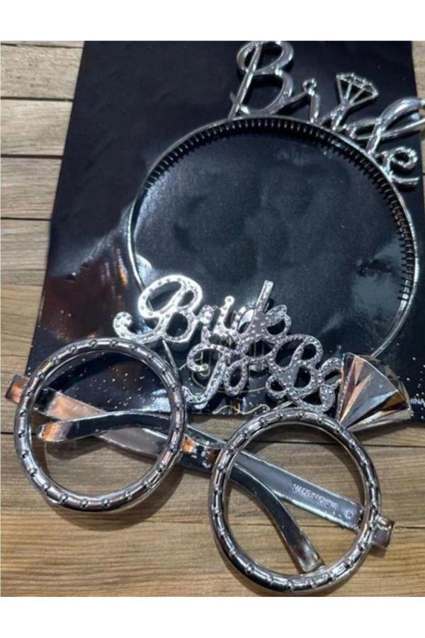 Parti Sürprizi Bride To Be Gümüş Taç Ve Gözlük Set - Image 1