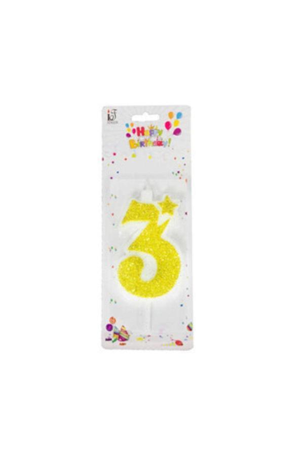 Parti Sürprizi 3 Yaş Altın Renk Simli Mum - Image 1