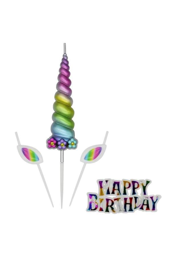 Parti Sürprizi Unicorn Gökkuşağı Boynuz Şekilli Happy Birthday Mum - Image 1