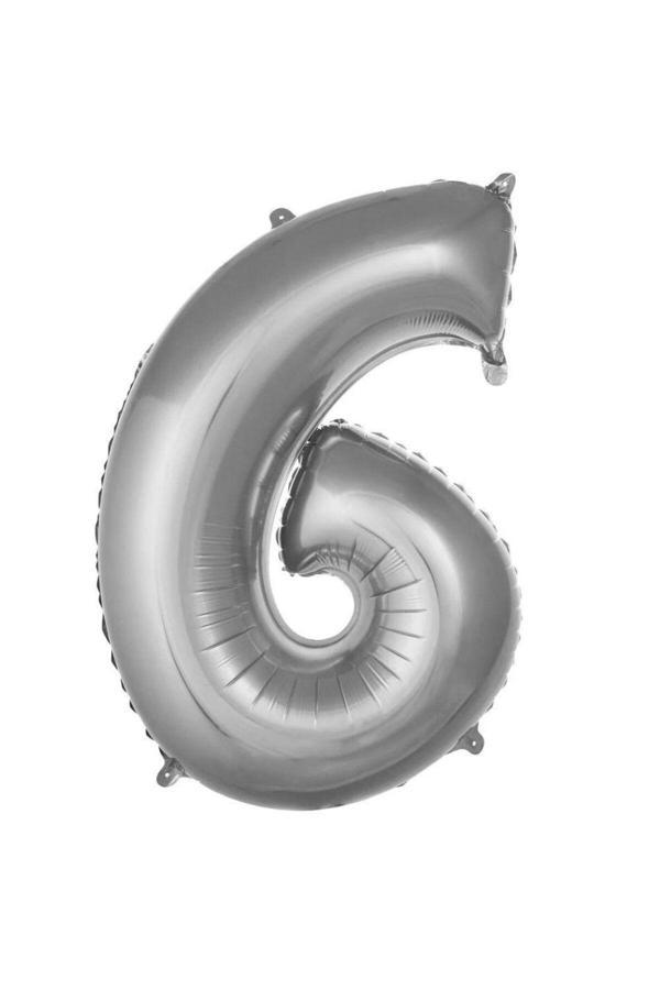 Parti Sürprizi Gümüş 6 Rakam Folyo Balon 36 Cm 1 Adet - Image 1
