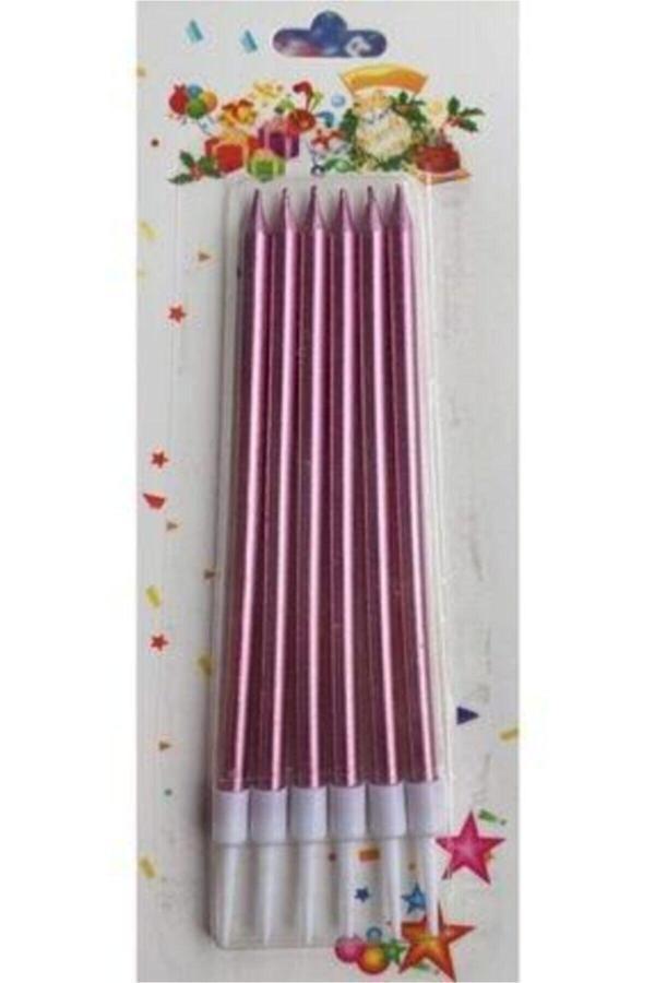 Parti Sürprizi Metalik Krom Pembe Mum 6 Adet - Image 1