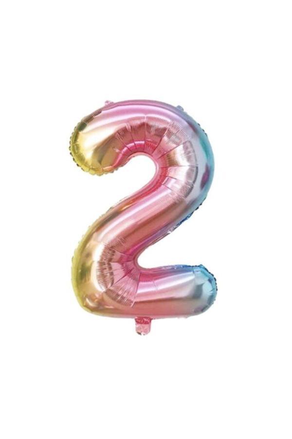 Parti Sürprizi Macaron Gökkuşağı 2 Rakam Folyo Balon - Image 1