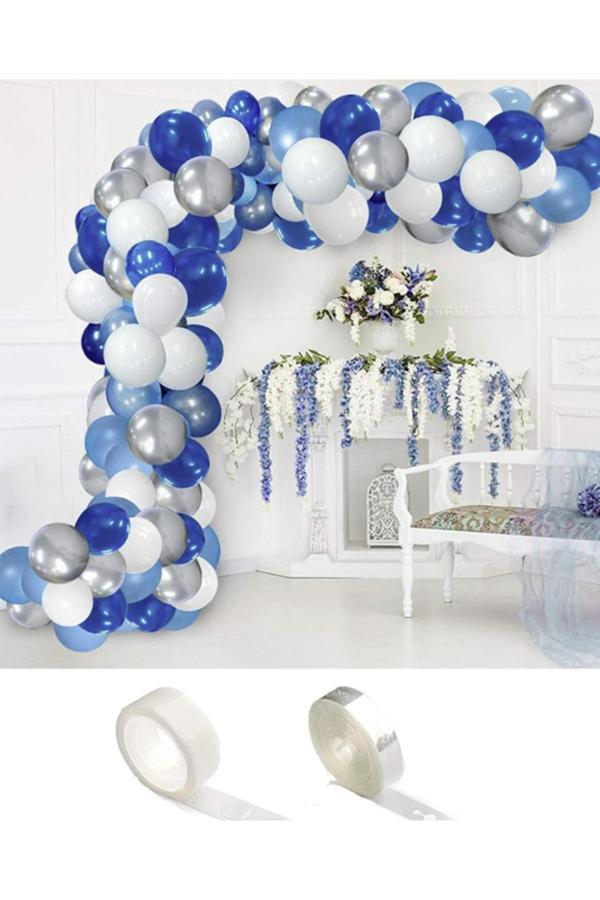 Parti Sürprizi Mavi Beyaz Latex Balon Zincir Set 100 Adet - Image 1