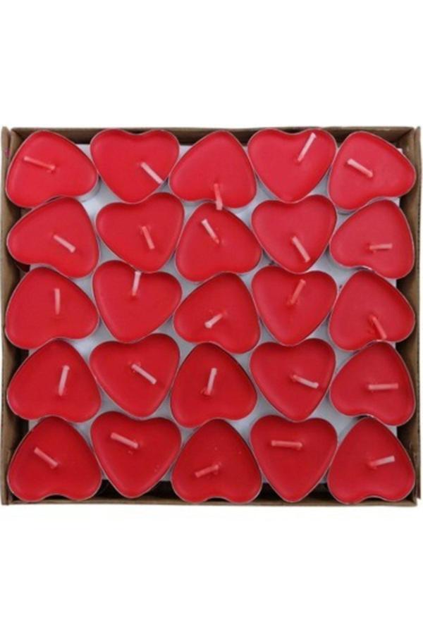 Parti Sürprizi Kırmızı Kalp Tealight 25 Li Mum - Image 1