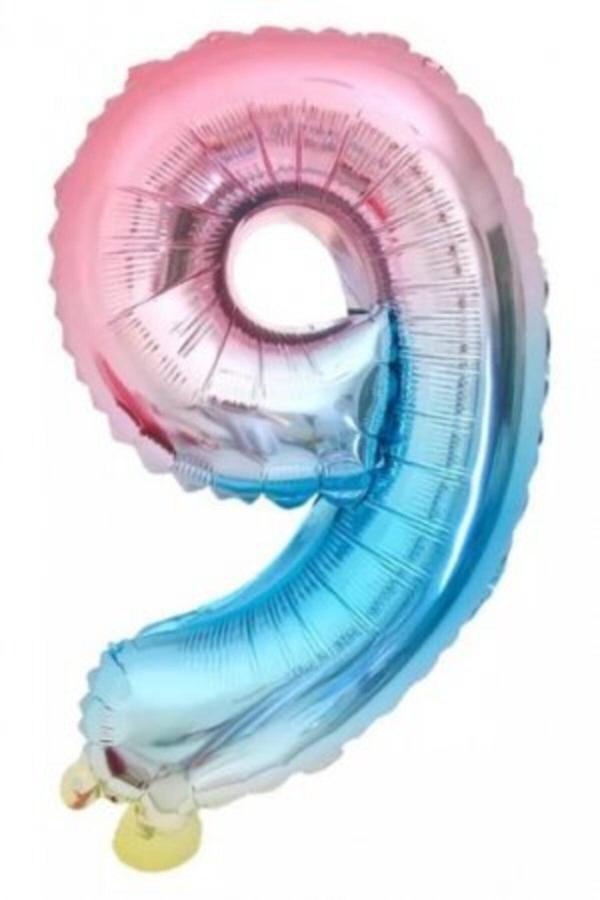 Parti Sürprizi Macaron Gökkuşağı 9 Rakam Folyo Balon - Image 1