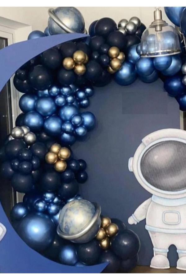 Parti Sürprizi Krom Gold Gümüş Mavi Ve Gece Mavisi Balon Zinciri 100 Adet - Image 1