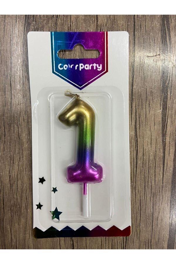Parti Sürprizi Metalik Gökkuşağı 1 Rakam Mum 7 Cm - Image 1