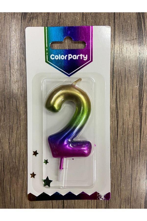 Parti Sürprizi Metalik Gökkuşağı 2 Rakam Mum 7 Cm - Image 1