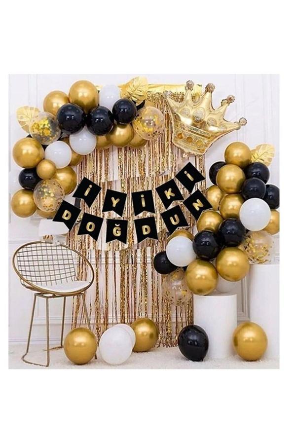 Parti Sürprizi Kral Taçlı Balon Zinciri Doğum Günü Seti Iyi Ki Doğdun Doğum Günü Set - Image 1