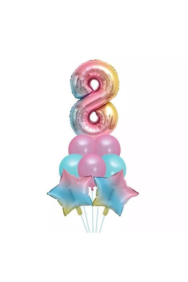 Parti Sürprizi 8 Yaş Unicorn Rainbow Folyo Balon Set - Image 1