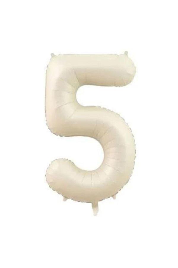 Parti Sürprizi Krem Renk 5 Rakam 76 cm Folyo Balon - Image 1