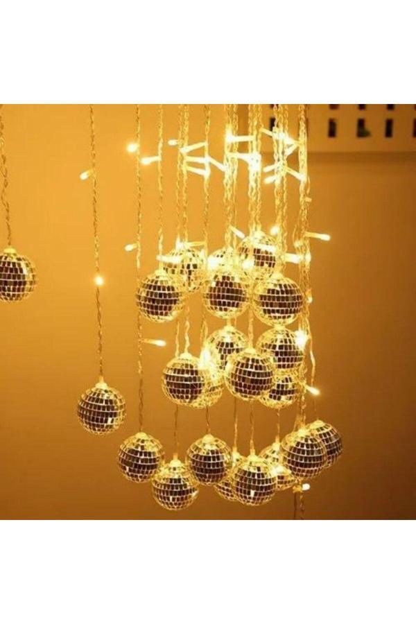 Parti Sürprizi Yılbaşı Partisi Aynalı Gümüş Disko Topu Perde Işık 4 Metre - Image 1