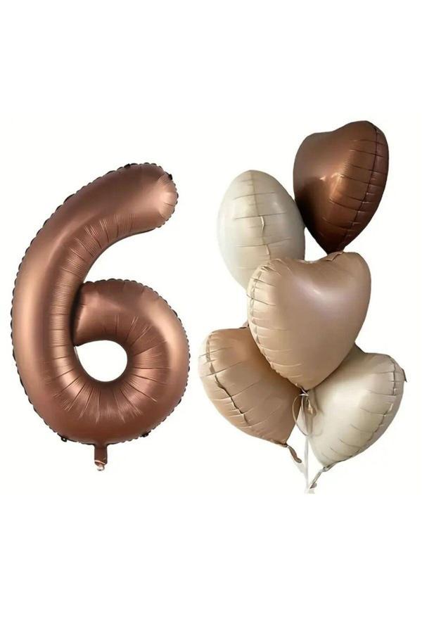 Parti Sürprizi Çikolata Karamel Kalpli 6 Yaş Folyo Balon Set - Image 1
