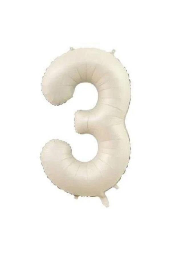 Parti Sürprizi Krem Renk 3 Rakam 76 cm Folyo Balon - Image 1