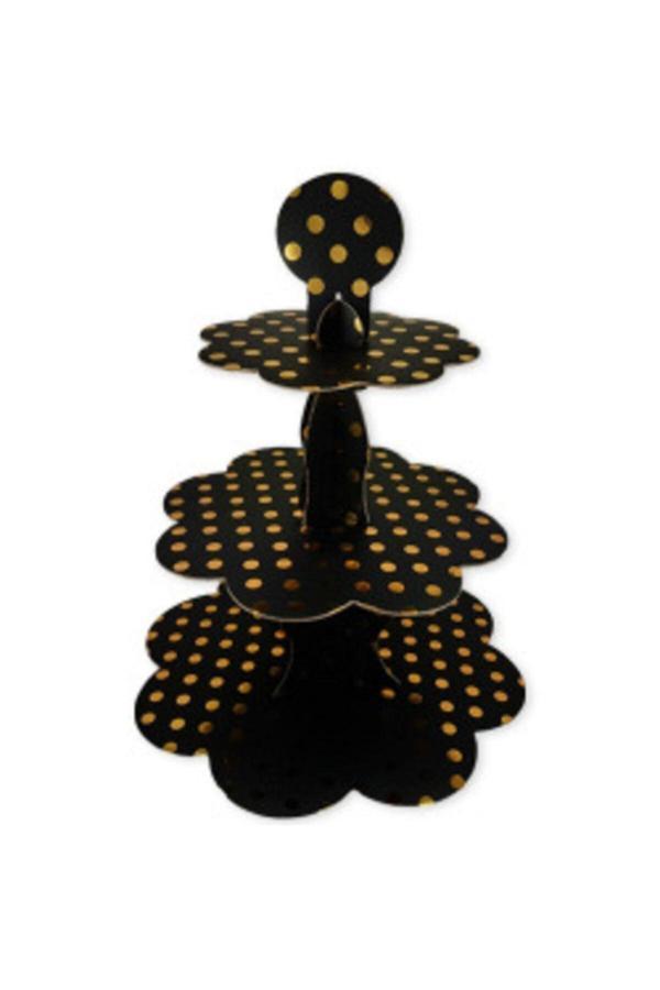 Parti Sürprizi Siyah Gold Puantiyeli Cupcake Standı - Image 1