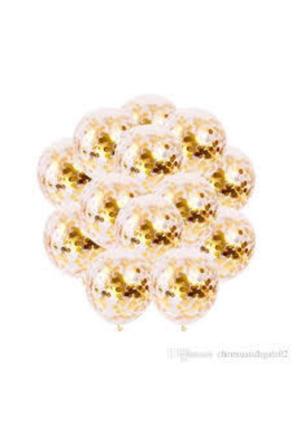 Parti Sürprizi Içi Gold Renk Konfetili Şeffaf Süper Lüks Balon 10 Adet - Image 1