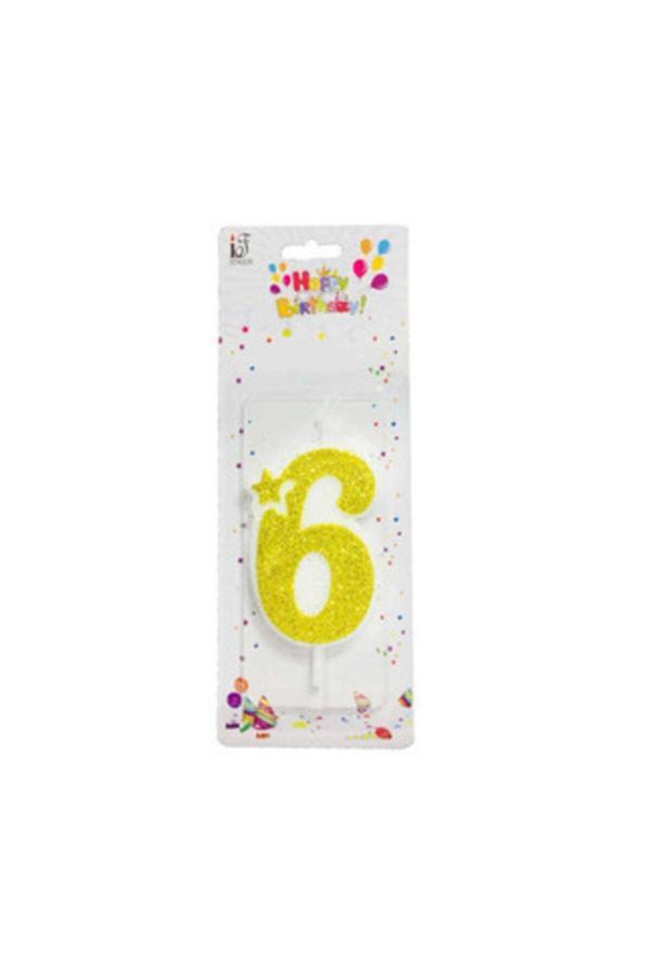 Parti Sürprizi 6 Yaş Altın Renk Simli Mum - Image 1