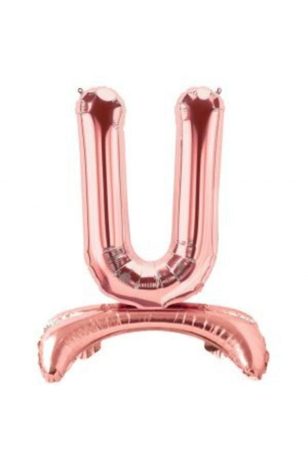 Parti Sürprizi Ayakta Durabilen Rose Gold U Harf Folyo Balon - Image 1