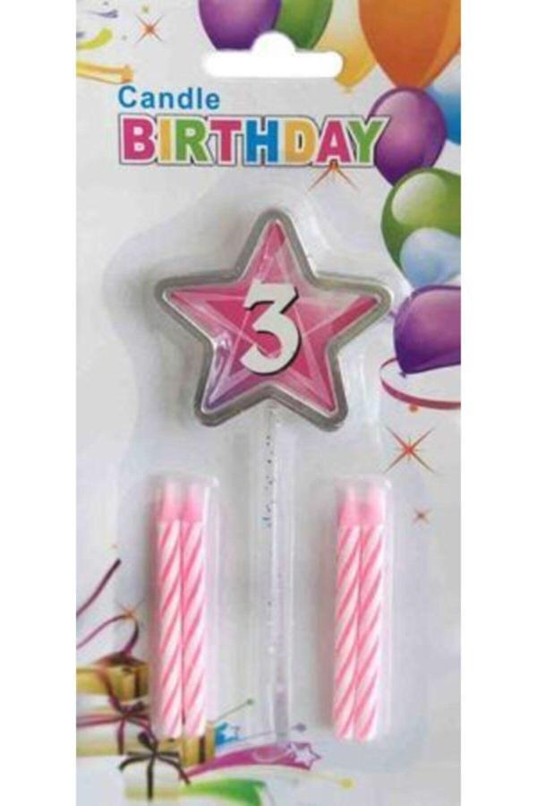 Parti Sürprizi 3 Yaş Yıldızlı Pembe Mum - Image 1