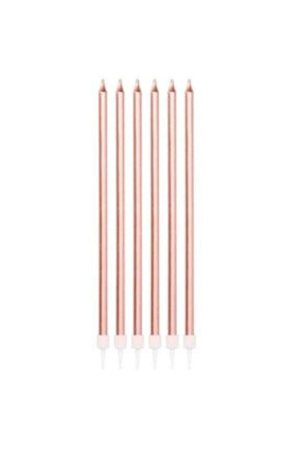 Parti Sürprizi Rose Gold Ince Uzun Mum 6 Adet 20 Cm - Image 1
