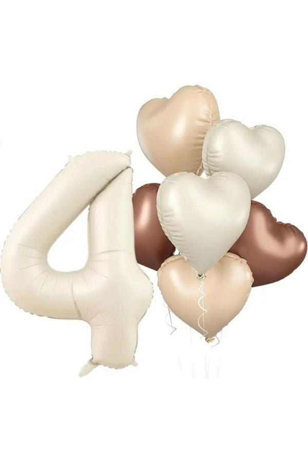 Parti Sürprizi Retro Krem 4 Yaş Kalpli Folyo Balon Set - Image 1