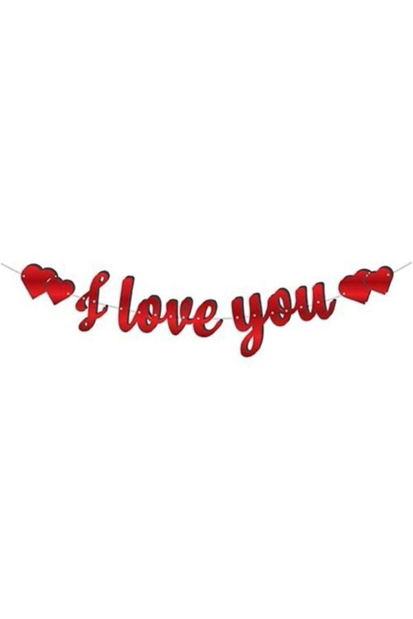 Parti Sürprizi Metalize I Love You Kırmızı Banner - Image 1