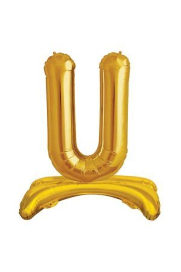 Parti Sürprizi Ayakta Durabilen Altın U Harf Folyo Balon - Image 1