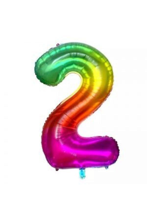 Parti Sürprizi Gökkuşağı 2 Rakamı Folyo Balon 100 Cm - Image 1