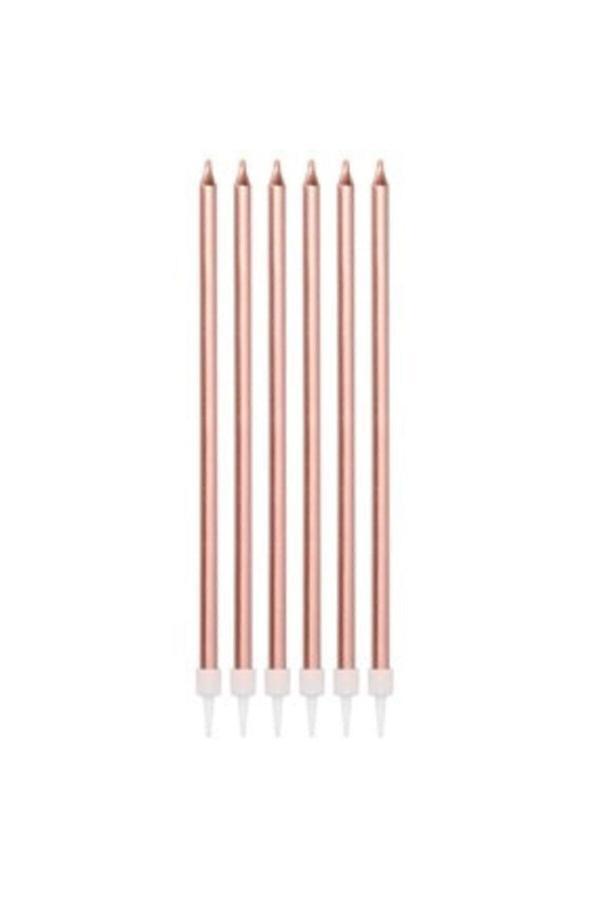 Parti Sürprizi Rose Gold Ince Uzun Mum 6 Adet 14 Cm - Image 1