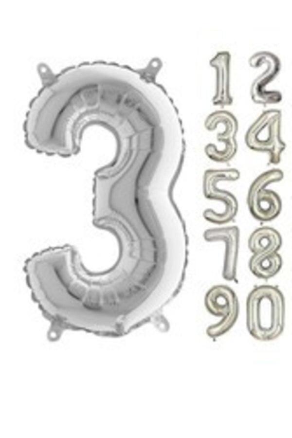 Parti Sürprizi 80 Cm Folyo Balon 3 Rakamı Gümüş Renkli - Image 1