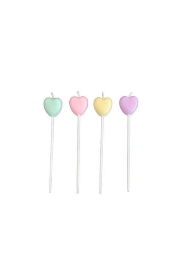 Parti Sürprizi Makaron Pastel Renk Kalp Mum 4 Adet - Image 1