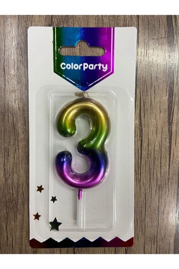 Parti Sürprizi Metalik Gökkuşağı 3 Rakam Mum 7 Cm - Image 1