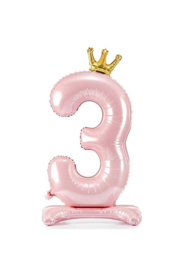 Parti Sürprizi Pembe Ayaklı 3 Rakam Folyo Balon Gold Taçlı 1 Adet - Image 1