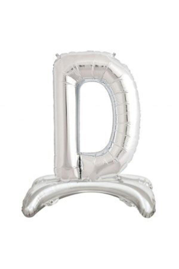 Parti Sürprizi Ayakta Durabilen Gümüş D Harf Folyo Balon - Image 1