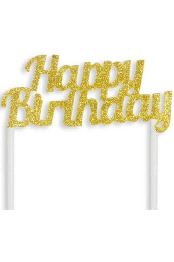 Parti Sürprizi Simli Altın Happy Birthday Çubuklu Yazı - Image 1