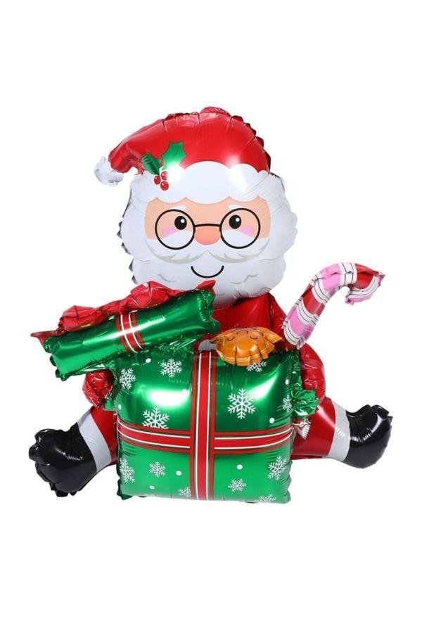 Parti Sürprizi Yılbaşı Partisi Hediye Paketli Noel Baba Folyo Balon 1 Adet - Image 1