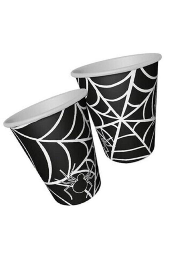 Parti Sürprizi Halloween Cadılar Bayramı Örümcek Ağı Siyah Bardak 8 Adet - Image 1