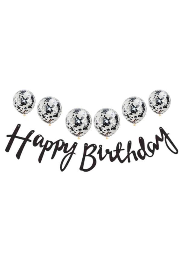 Parti Sürprizi Metalize Happy Birthday Siyah Banner Set - Image 1