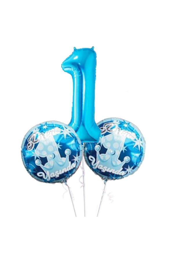 Parti Sürprizi 1 Yaş Mavi Folyo Balon Set - Image 1