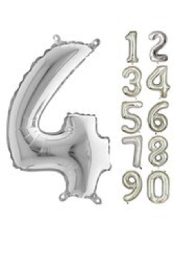 Parti Sürprizi 80 Cm Folyo Balon 4 Rakamı Gümüş Renkli - Image 1